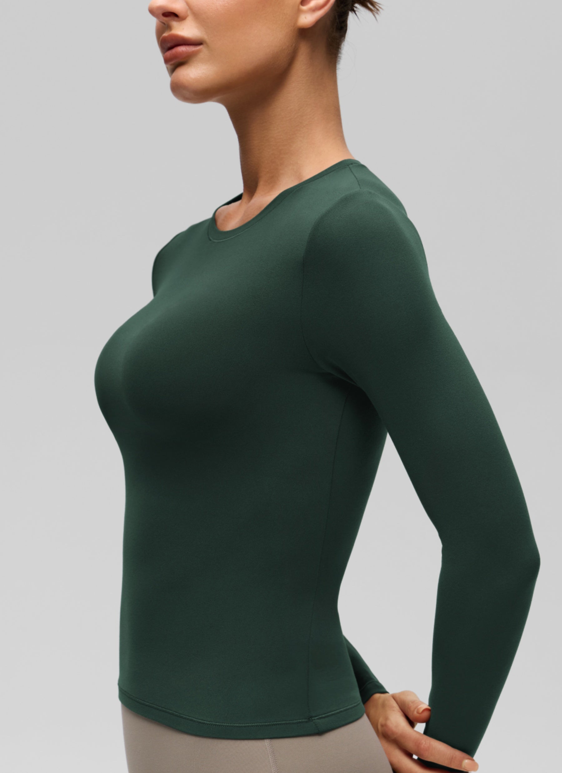 CRZ YOGA Women's Crew Neck Tight Fit Long Sleeve Shirts Casual Tee Legend Green