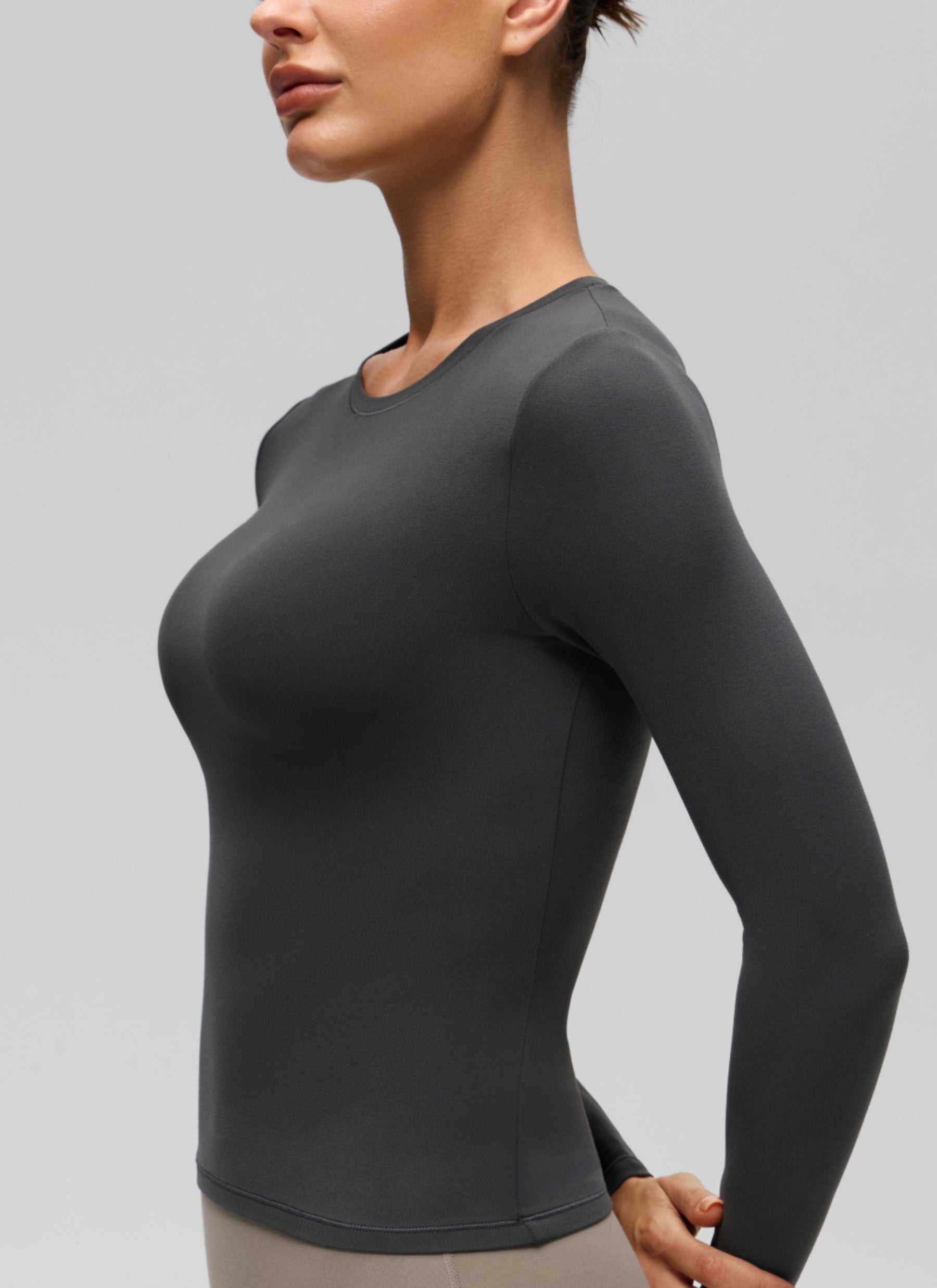 CRZ YOGA Women's Crew Neck Tight Fit Long Sleeve Shirts Casual Tee Mysterious Grey