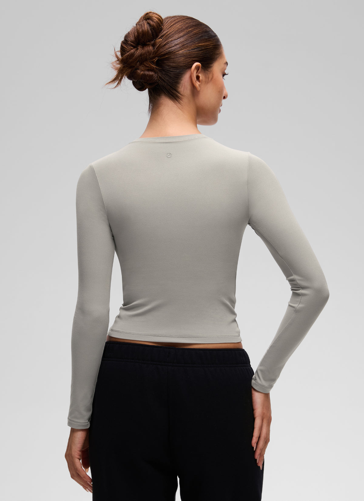 CRZ YOGA Women's Crew Neck Tight Fit Long Sleeve Shirts Casual Tee Rocky Grey