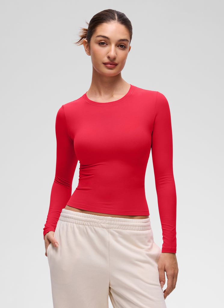 CRZ YOGA Women's Crew Neck Tight Fit Long Sleeve Shirts Casual Tee Rock grey