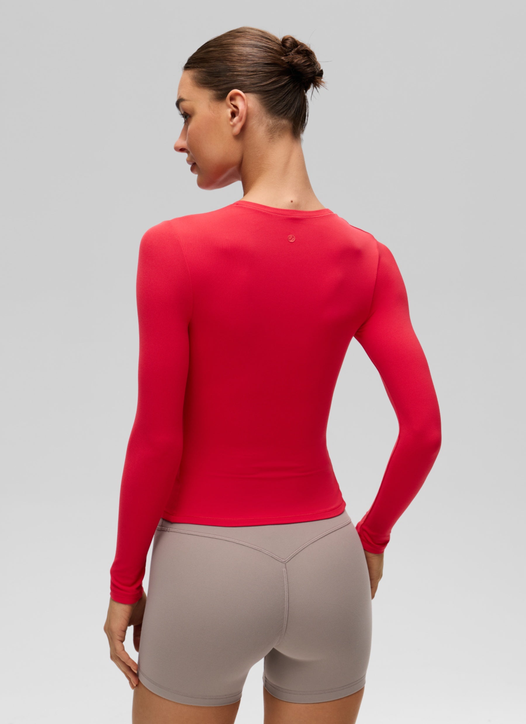 CRZ YOGA Women's Crew Neck Tight Fit Long Sleeve Shirts Casual Tee Aurora Red