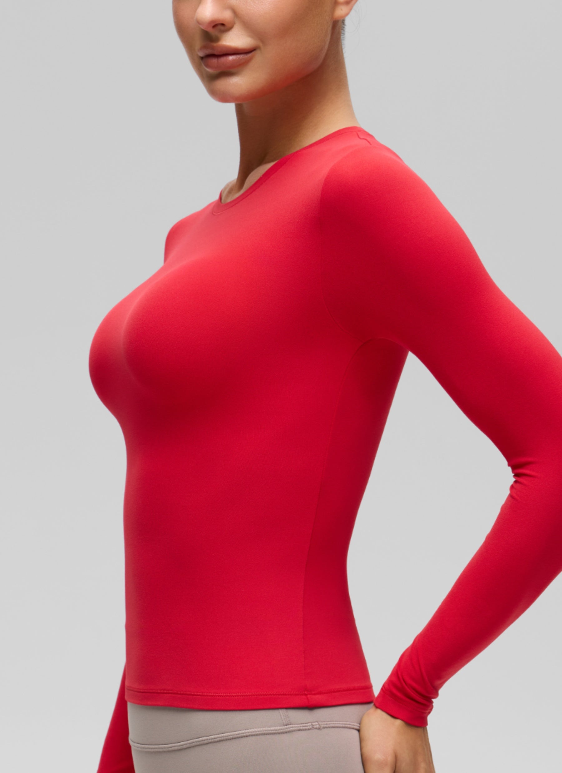 CRZ YOGA Women's Crew Neck Tight Fit Long Sleeve Shirts Casual Tee Aurora Red