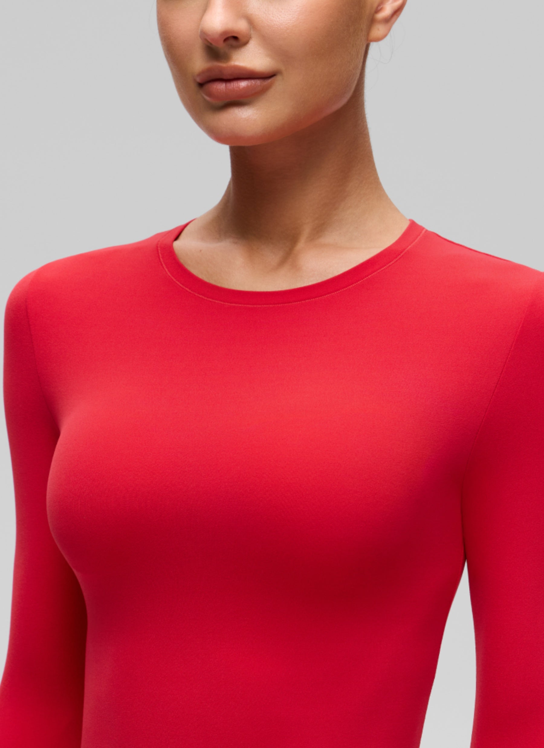 CRZ YOGA Women's Crew Neck Tight Fit Long Sleeve Shirts Casual Tee Aurora Red
