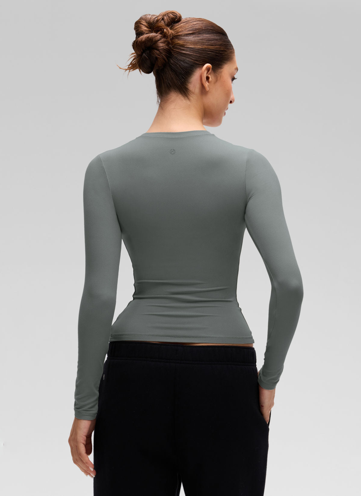 CRZ YOGA Women's Crew Neck Tight Fit Long Sleeve Shirts Casual Tee Grey Sage