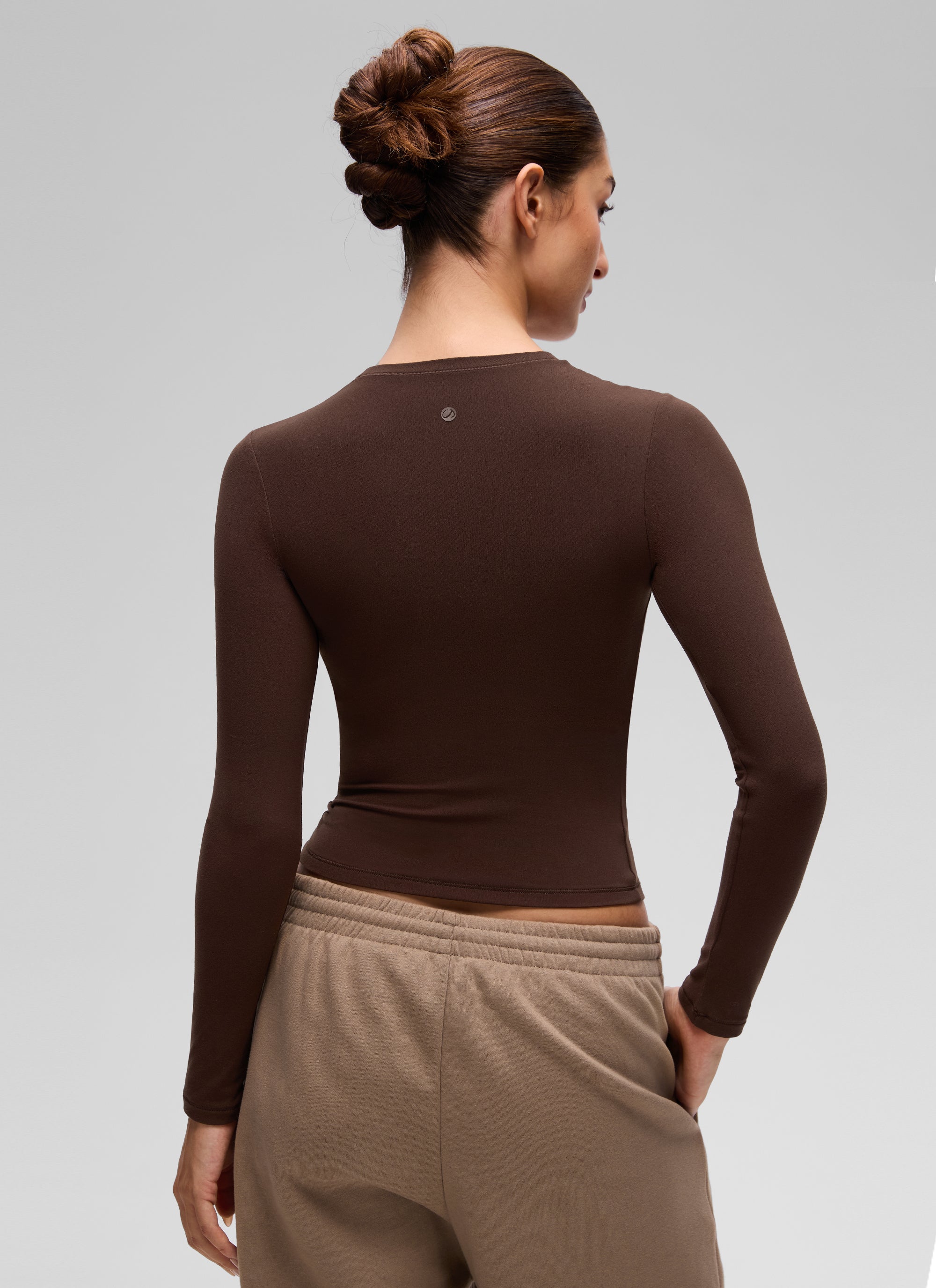 CRZ YOGA Women's Crew Neck Tight Fit Long Sleeve Shirts Casual Tee Lava Brown