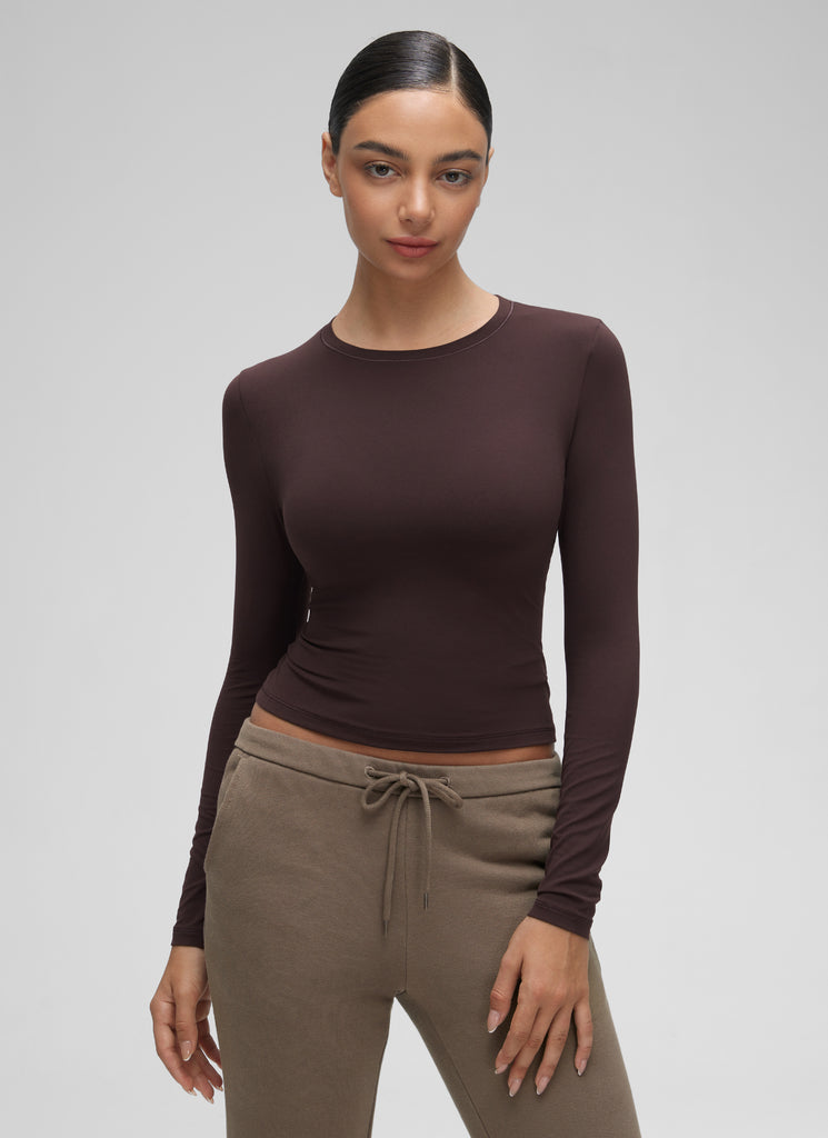 CRZ YOGA Women's Crew Neck Tight Fit Long Sleeve Shirts Casual Tee Black