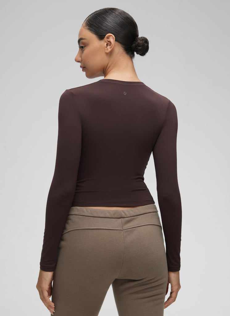 CRZ YOGA Women's Crew Neck Tight Fit Long Sleeve Shirts Casual Tee White