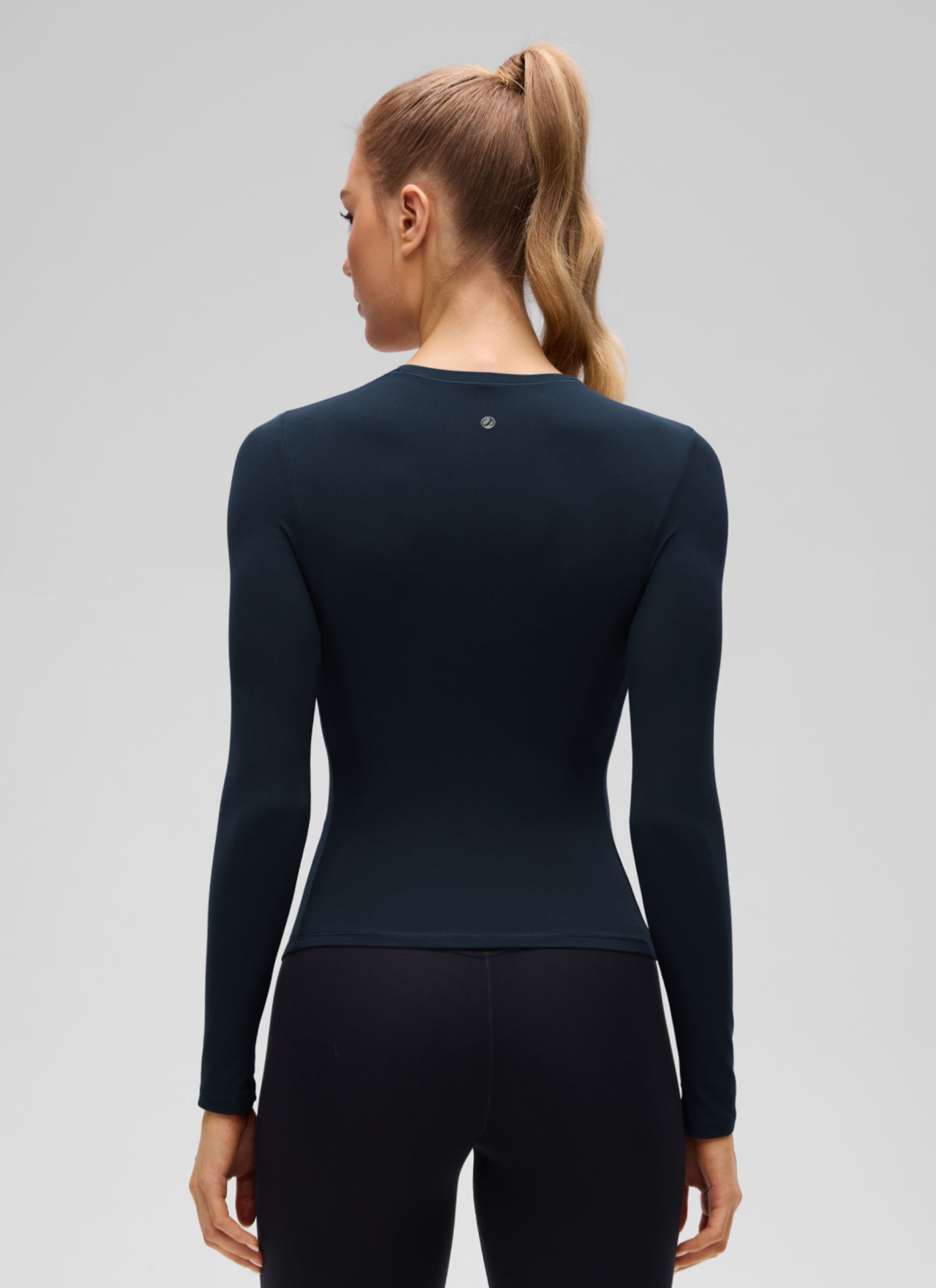 CRZ YOGA Women's Crew Neck Tight Fit Long Sleeve Shirts Casual Tee True Navy
