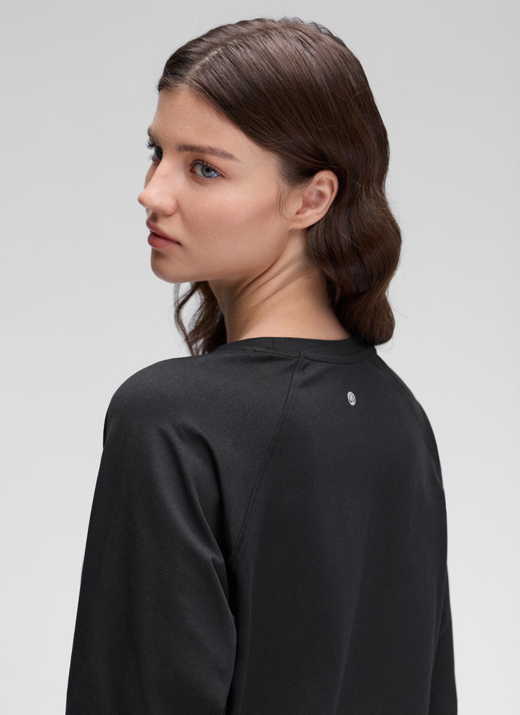 CRZ YOGA Women Casual Lightweight Relaxed Fit Long Sleeves Crew Neck Black