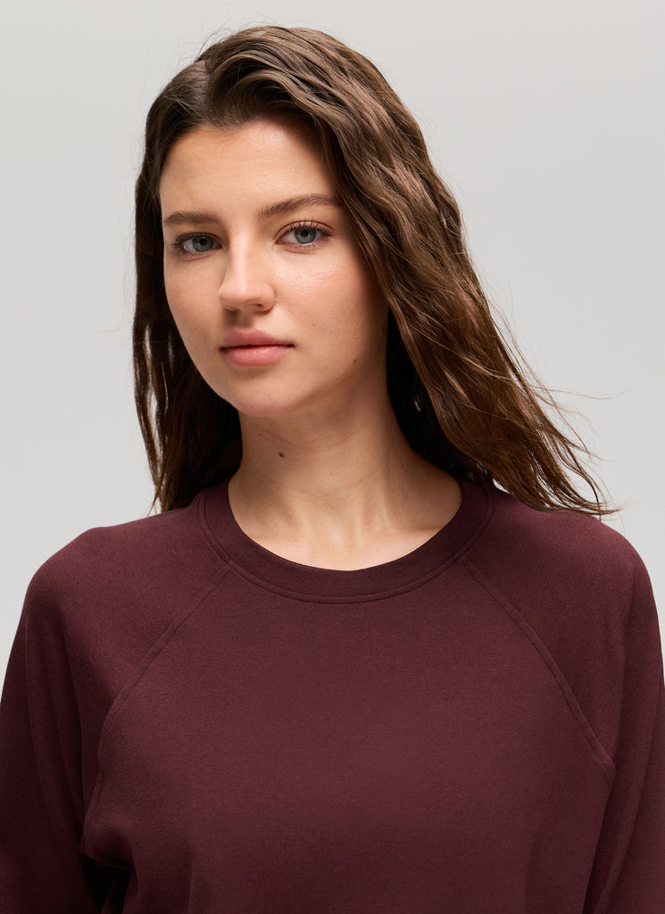 CRZ YOGA Women Casual Lightweight Relaxed Fit Long Sleeves Crew Neck Red Merlot