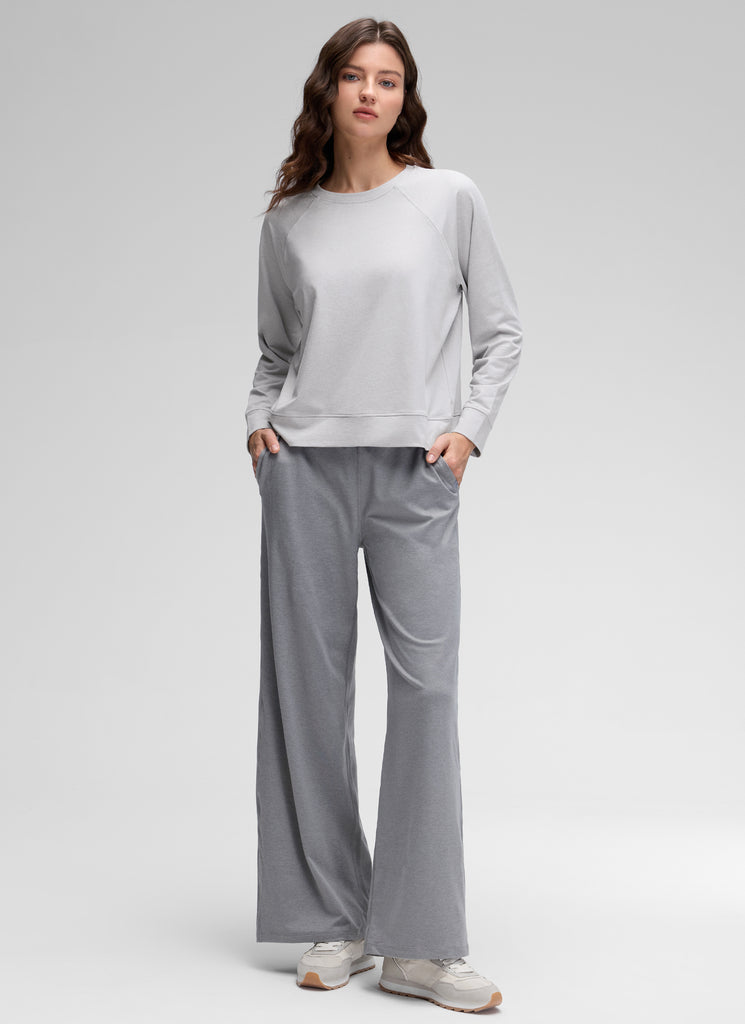 CRZ YOGA Women Casual Lightweight Relaxed Fit Long Sleeves Crew Neck Hot Fudge Brown