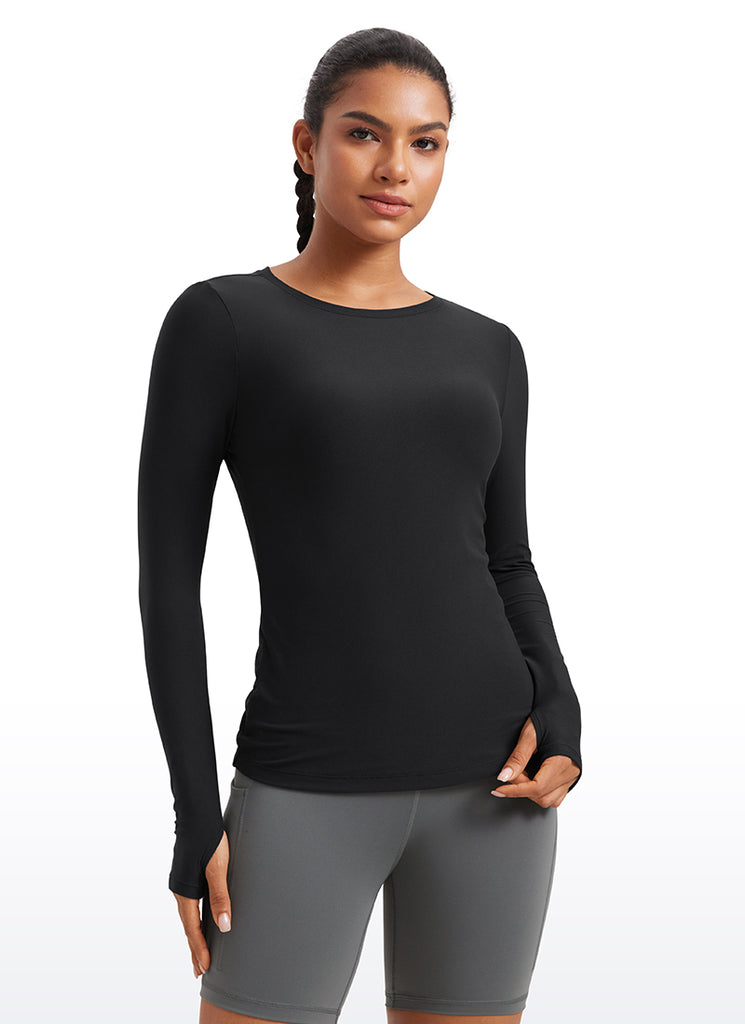 CRZYOGA Women's Cloudweight Workout Crewneck Long Sleeve Thumb Hole Grey Sage