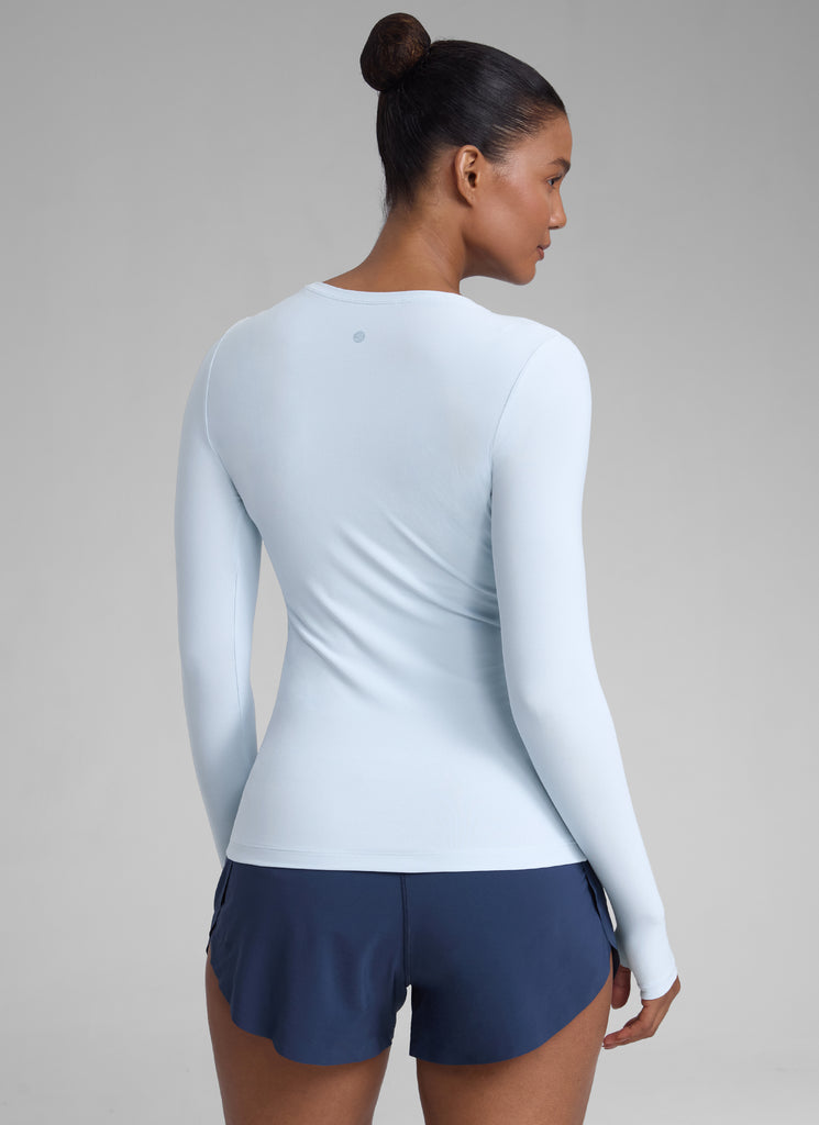 CRZYOGA Women's Cloudweight Workout Crewneck Long Sleeve Thumb Hole True Navy