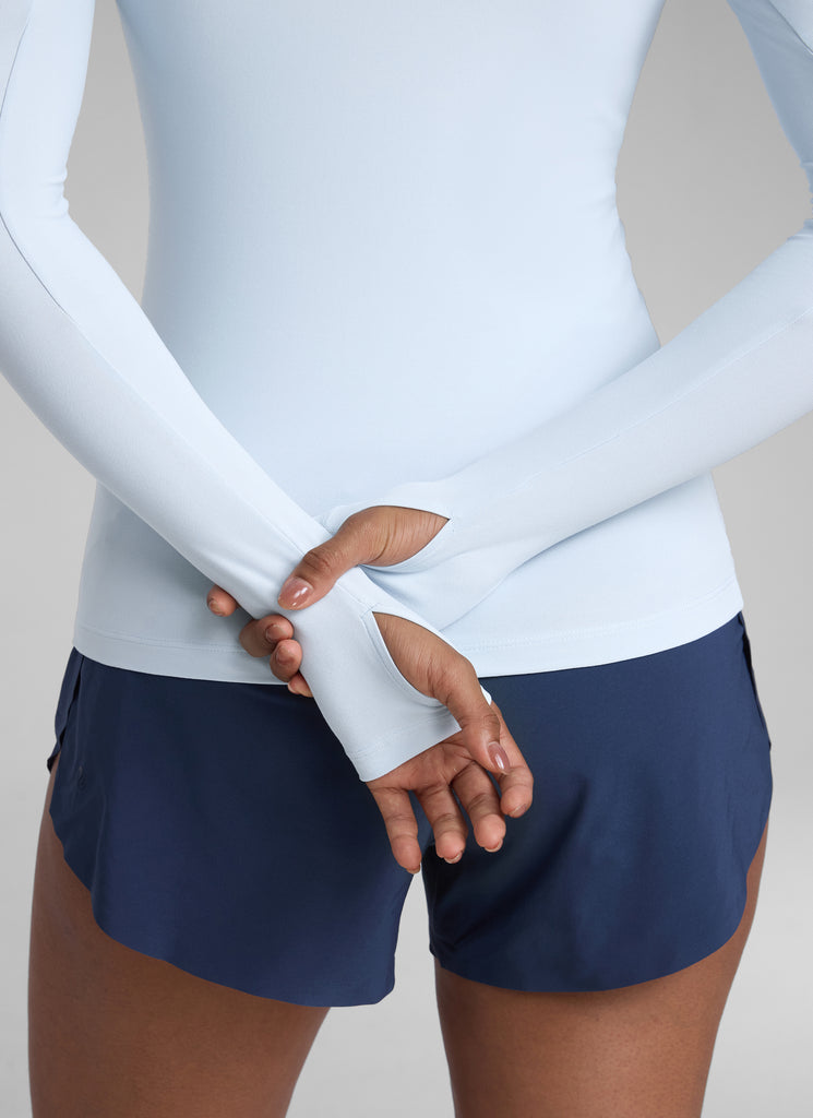 CRZYOGA Women's Cloudweight Workout Crewneck Long Sleeve Thumb Hole True Navy