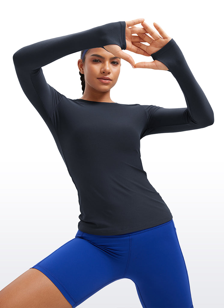 CRZYOGA Women's Cloudweight Workout Crewneck Long Sleeve Thumb Hole White