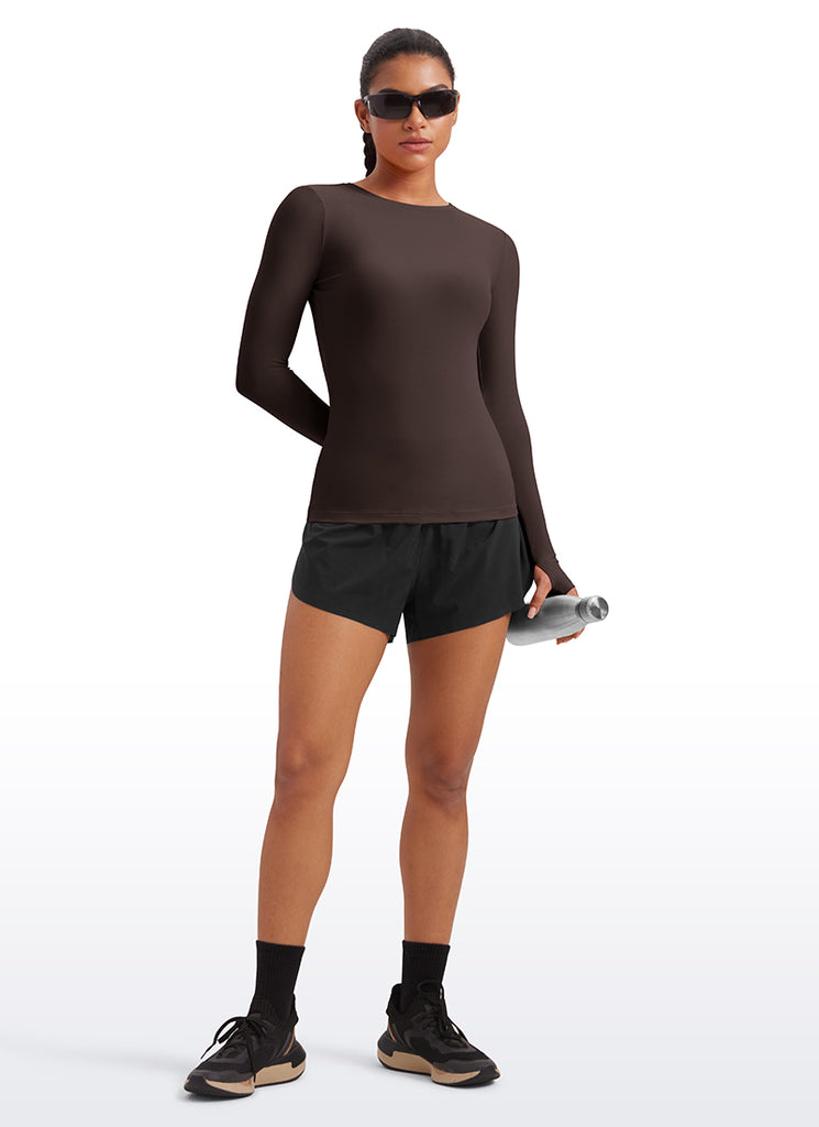 CRZYOGA Women's Cloudweight Workout Crewneck Long Sleeve Thumb Hole White