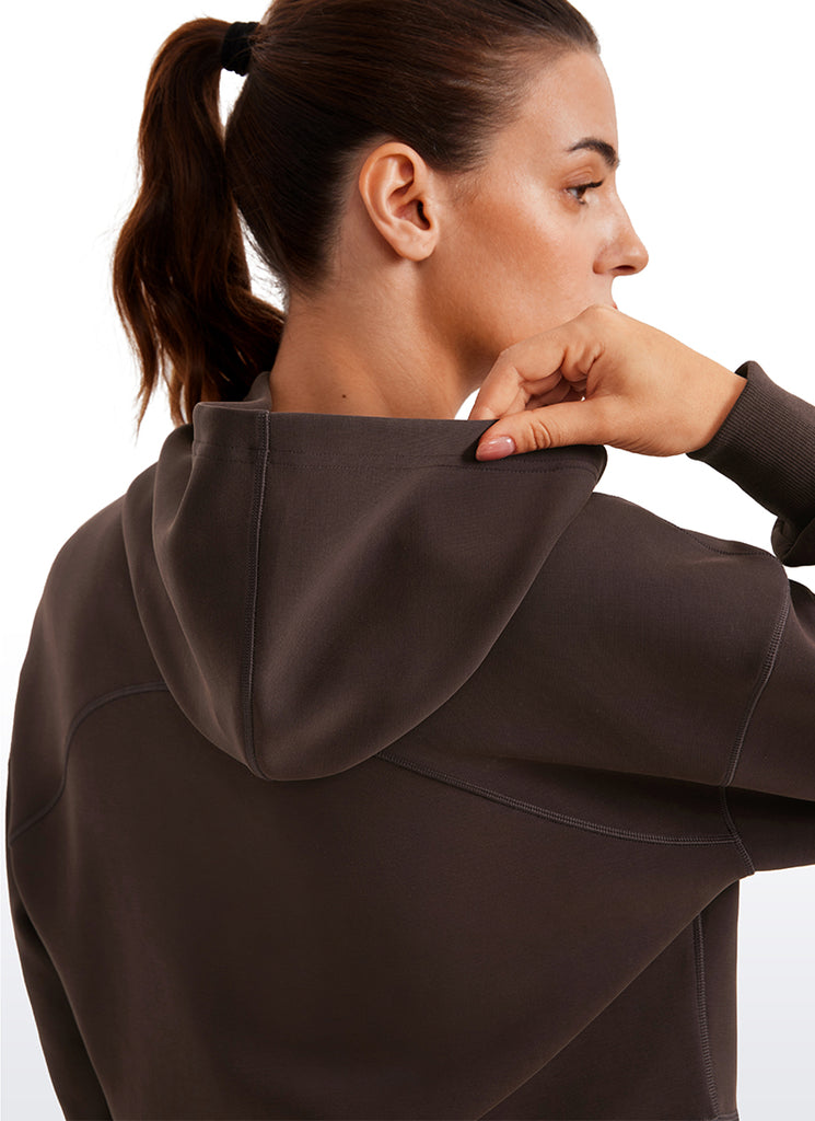CRZ YOGA Women SoftAura Cropped Pullover Hoodis Long Sleeve Hot Fudge Brown