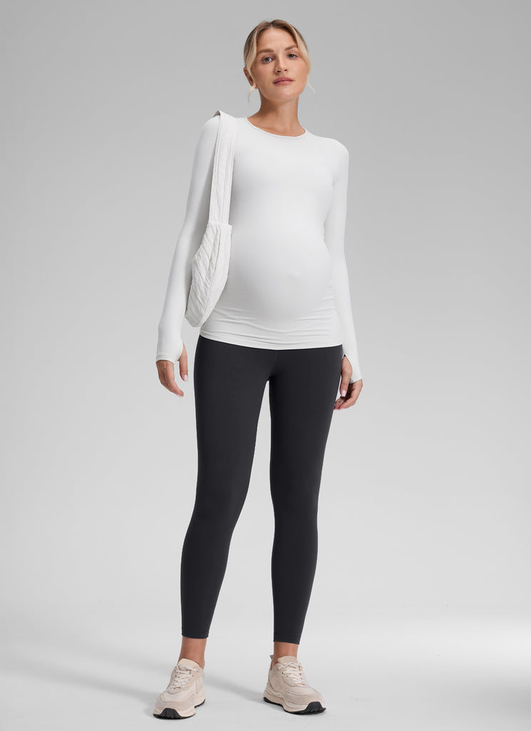 CRZ YOGA Women's Maternity Leggings Super High Rise Butterluxe 25'' Red Merlot