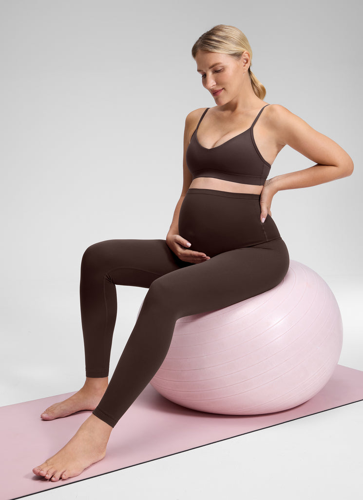 CRZ YOGA Women's Maternity Leggings Super High Rise Butterluxe 25'' Hot Fudge Brown