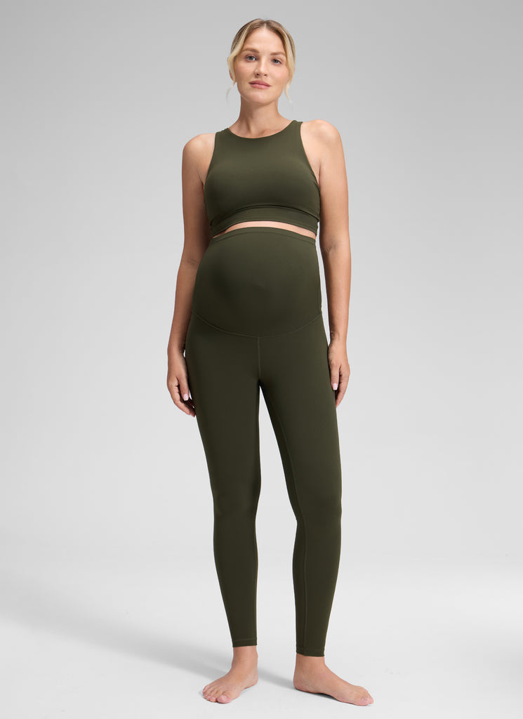 CRZ YOGA Women's Maternity Leggings Super High Rise Butterluxe 28'' Olive Green