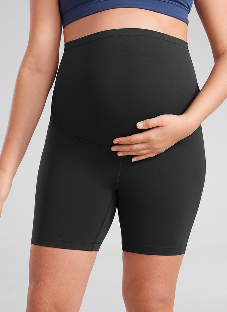 CRZ YOGA Women's Maternity Biker Shorts Super High Rise Butterluxe 6'' Black