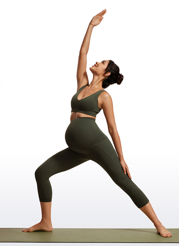 CRZ YOGA Womens Butterluxe Maternity Leggings with Pockets 21" Olive Green