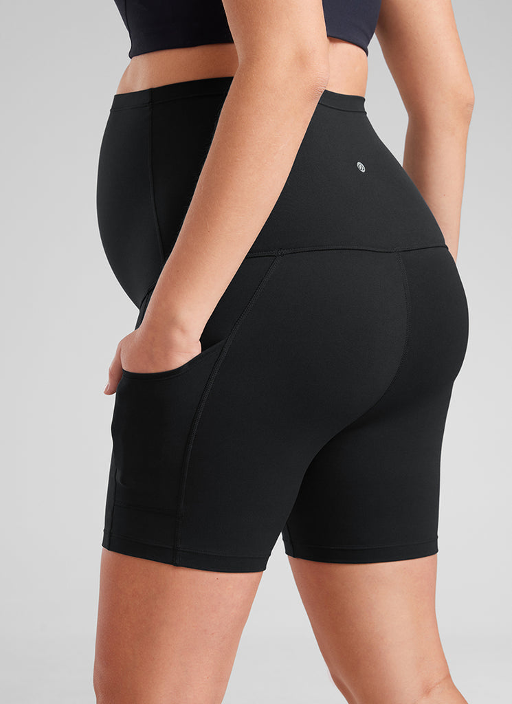 CRZ YOGA Women's Maternity Biker Shorts with Pockets Super High Rise Butterluxe 5'' Black