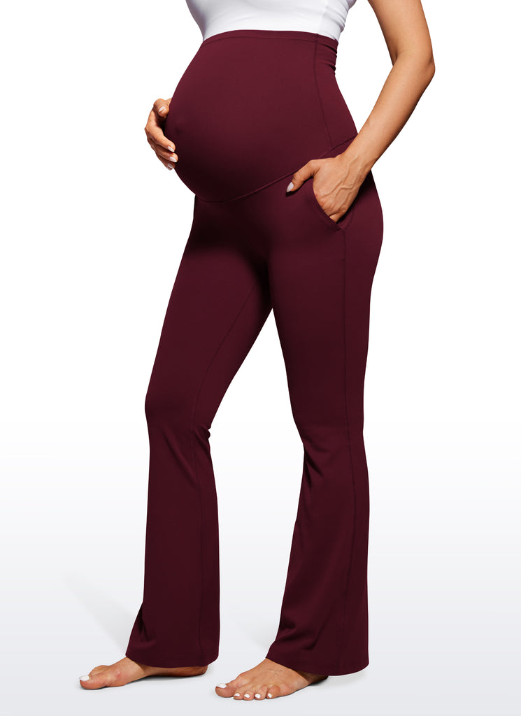 CRZ YOGA Women's Maternity Flare Leggings Pockets Butterluxe 31'' Red Merlot
