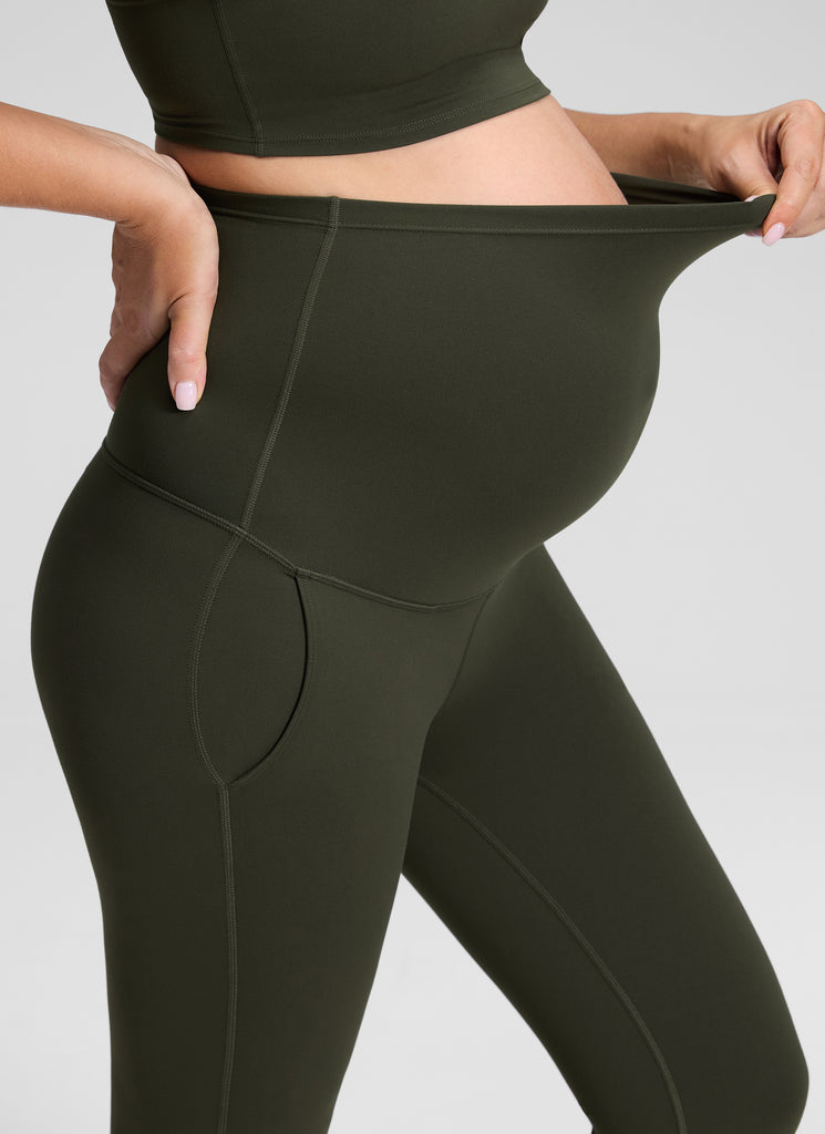 CRZ YOGA Women's Maternity Flare Leggings Pockets Butterluxe 31'' Olive Green