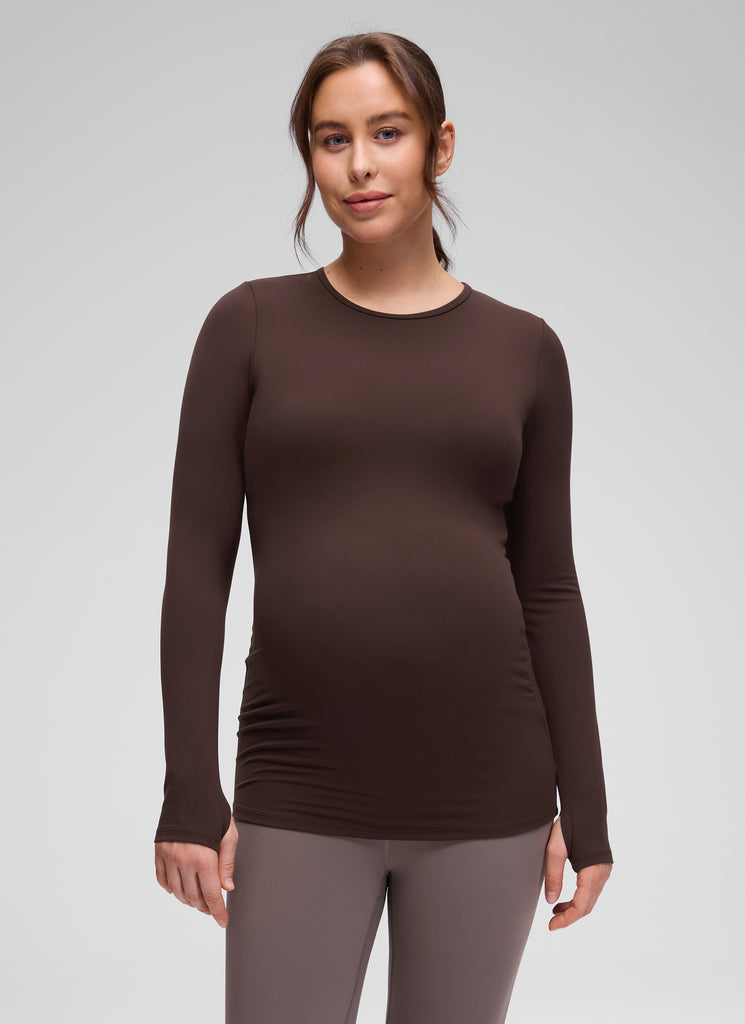 CRZ YOGA Women Butterluxe Long Sleeve Maternity Crewneck Pregnancy Top Milky White