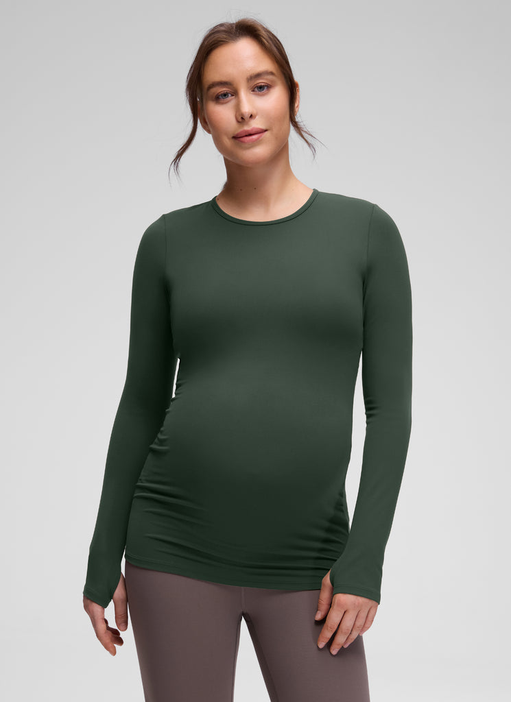CRZ YOGA Women Butterluxe Long Sleeve Maternity Crewneck Pregnancy Top Legend Green