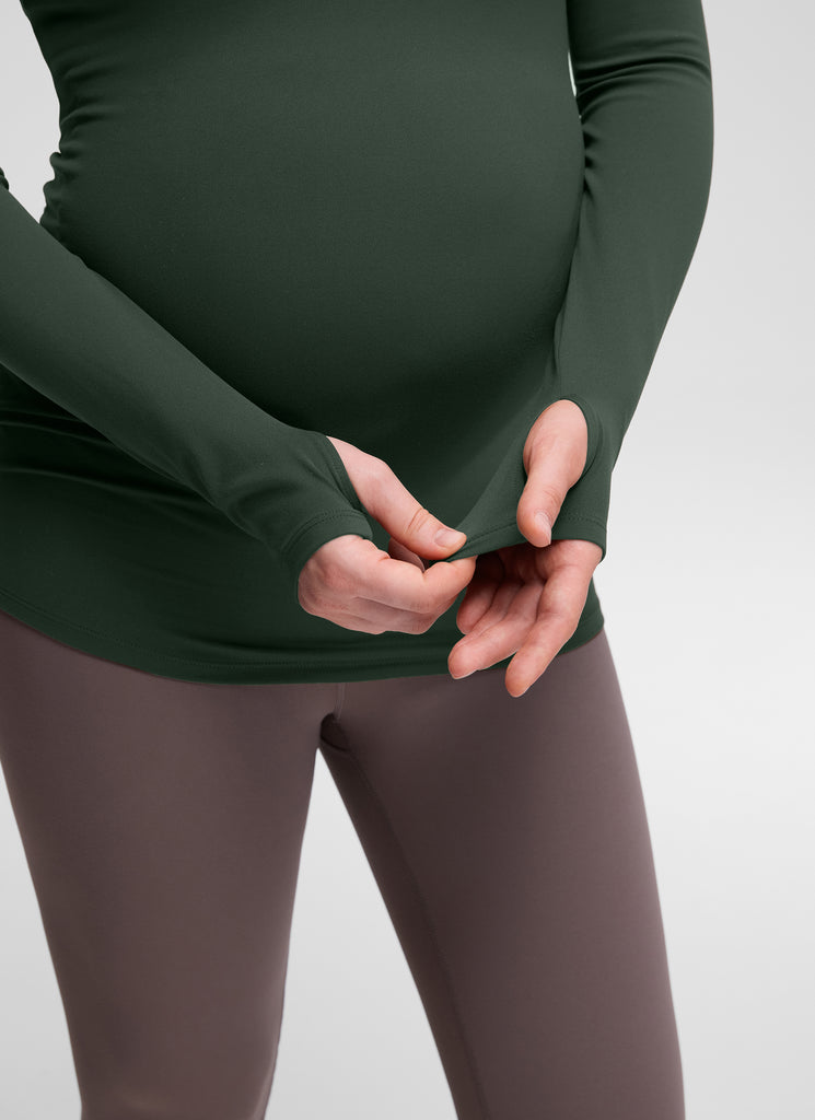 CRZ YOGA Women Butterluxe Long Sleeve Maternity Crewneck Pregnancy Top Legend Green