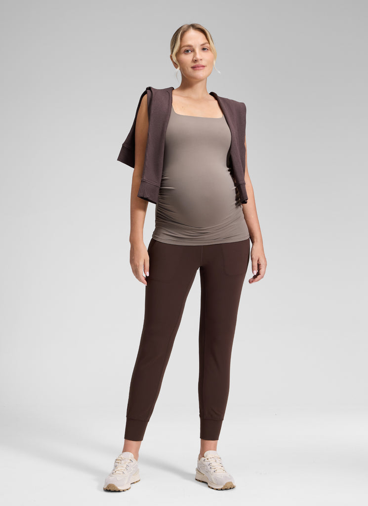 CRZ YOGA Women's Maternity Joggers Pockets Butterluxe 27'' Hot Fudge Brown