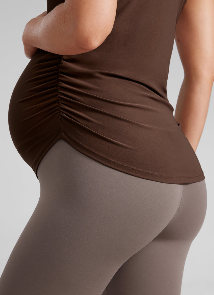 CRZ YOGA Women's Maternity Casual Shirts Short Sleeve Side Ruched Tops White Opal