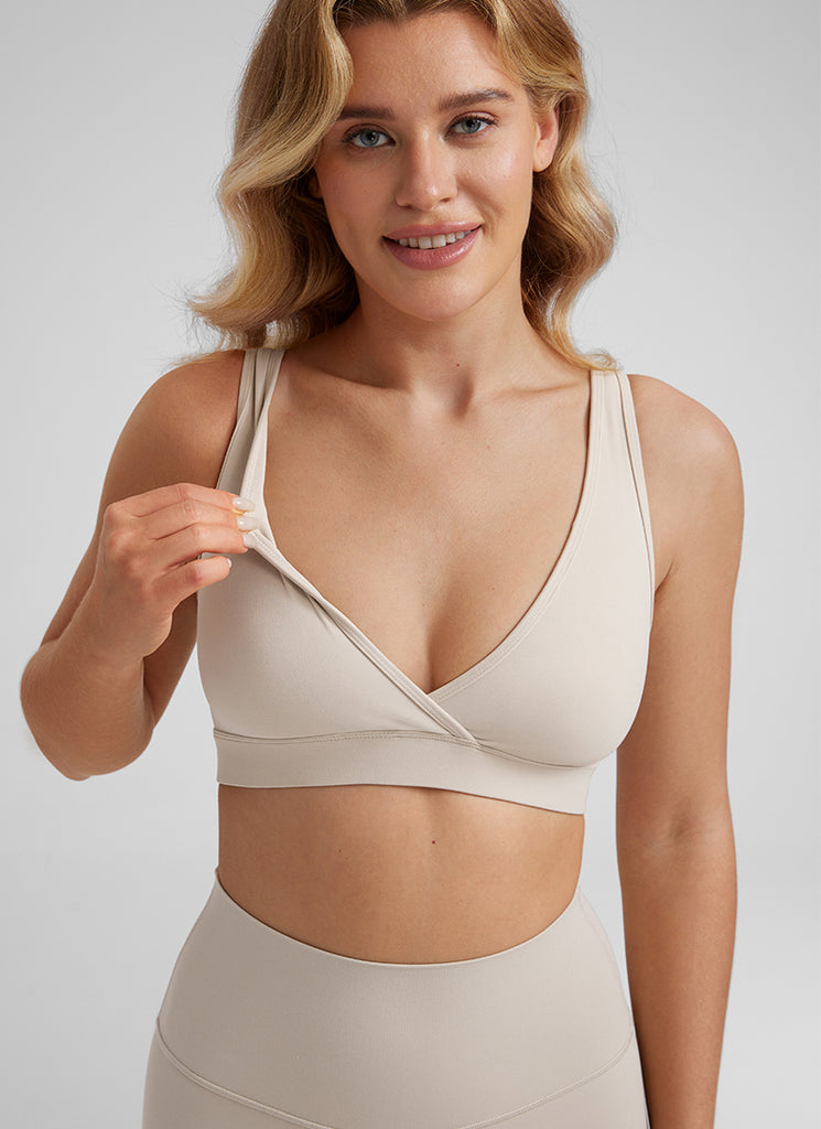 CRZ YOGA Women Butterluxe Maternity Nursing Bras Crossover Wireless Strawberry Pink