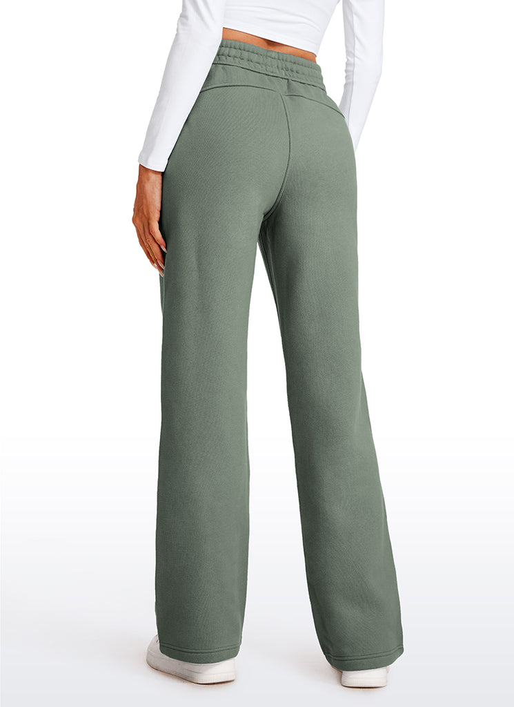  Cotton Fleece Lined Sweatpants Women Straight Leg Casual  Lounge Sweat Pants For Women Green Jade Small